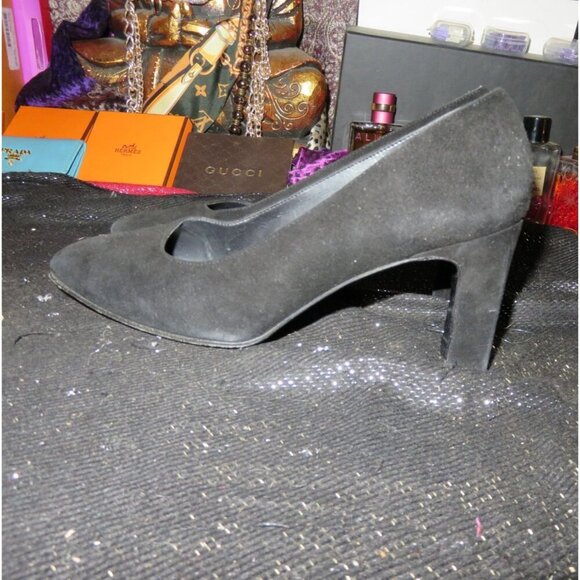 Stuart Weitzman Black Italian Suede Leather Square Toe Block Heel pumps size 6 v - Picture 1 of 10